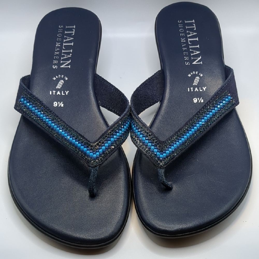 Italian Shoemakers Navy Sandals with Turquoise Detail Size 9.5